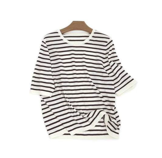 Timeless Stripes: 100% Cashmere Classic Crewneck Tee