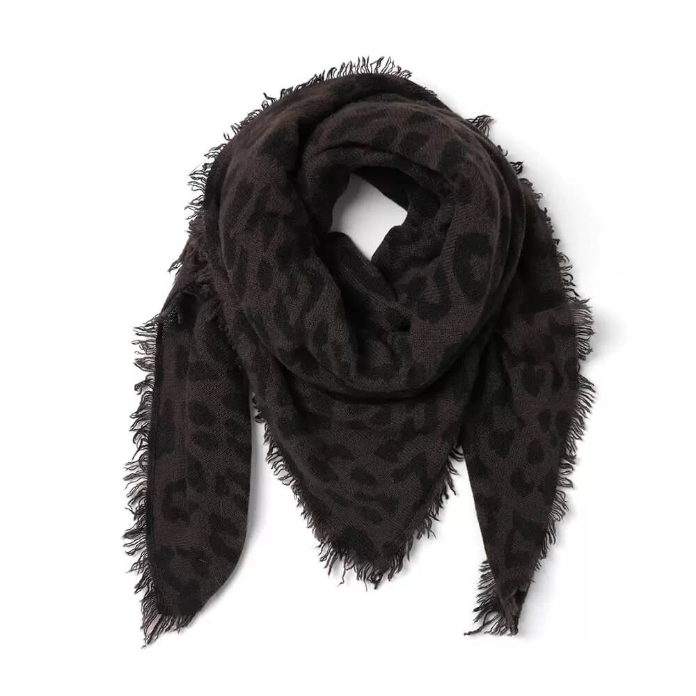 Leopard Print Cashmere Scarf Wrap - 100% Pure Cashmere Square with Fringe