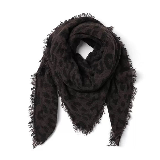 Leopard Print Cashmere Scarf Wrap - 100% Pure Cashmere Square with Fringe