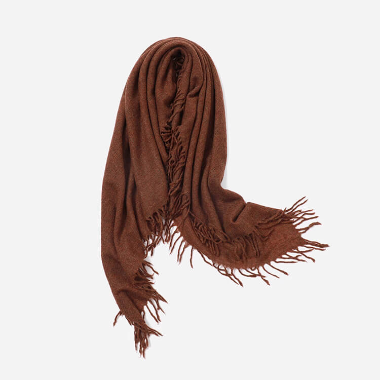 Red-brown 100% cashmere square scarf with handmade fringes