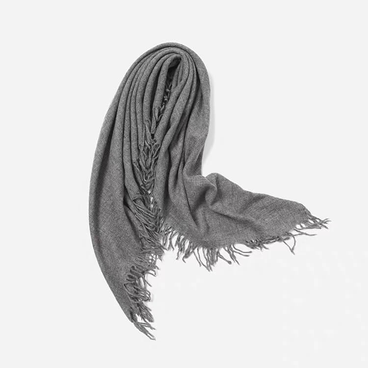 grey color square cashmere scarf with tassel edges