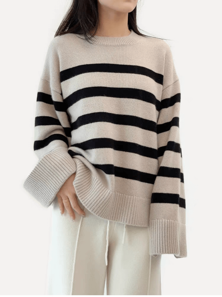 Our thickest, plushest, and most luxurious knits available, women's cashmere chunky strips sweaters