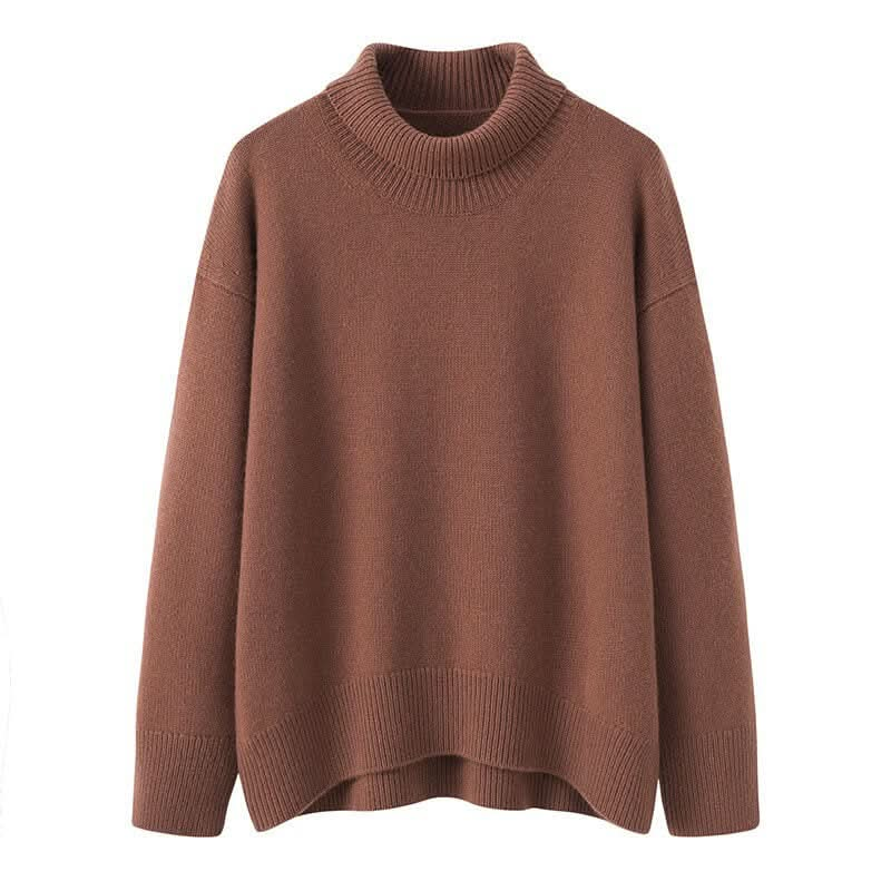 chocolate brown cashmere turtle neck sweater for women thicker and chunky