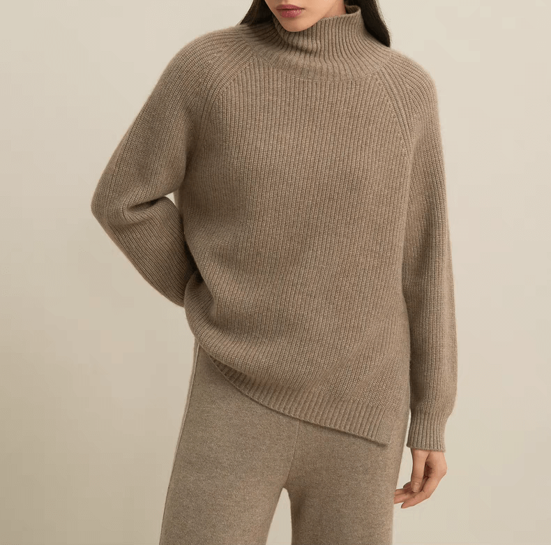 women cashmere ribbed high neck sweater 