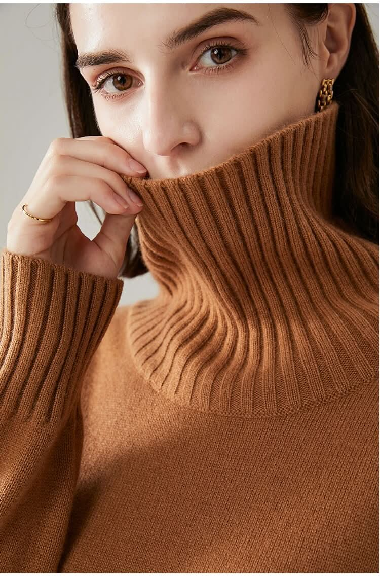 turtle neck brown color Women's Cashmere Sweater Women's Maxi Cashmere Turtleneck sweater