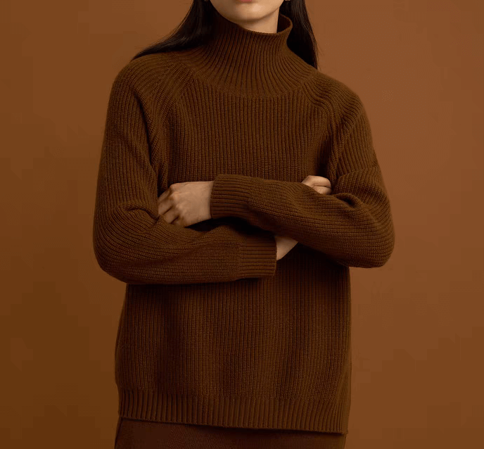 women cashmere ribbed high neck sweater 