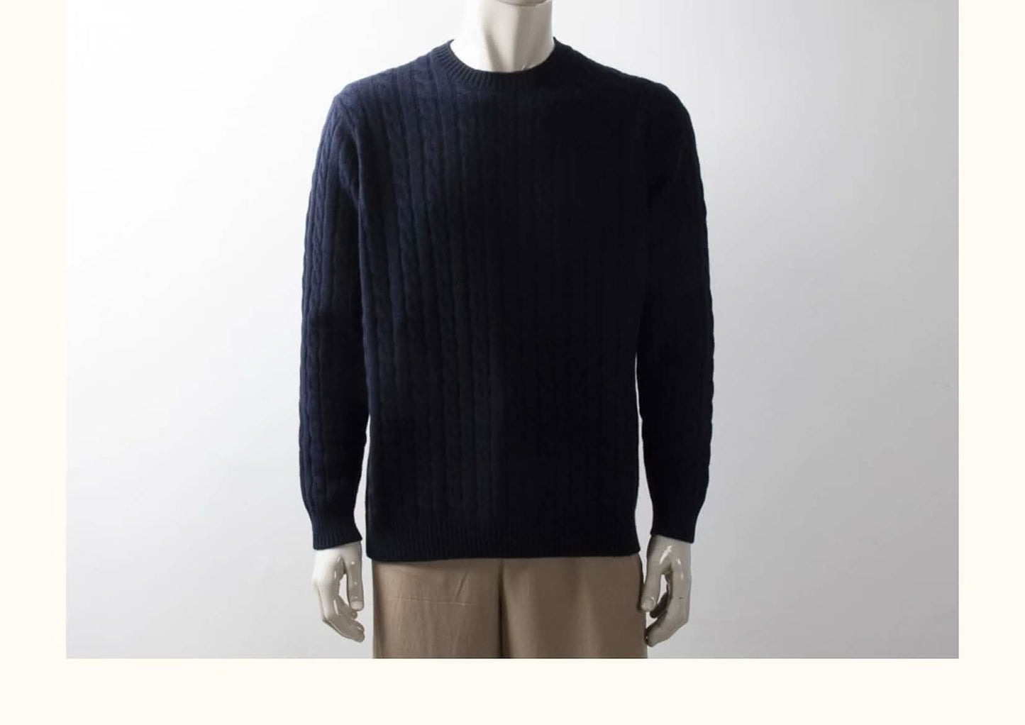 men's cashmere sweater cable knitting in navy blue,crafted from 100% cashmere, making it a go-to cozy layer staple for those chilly, winter days