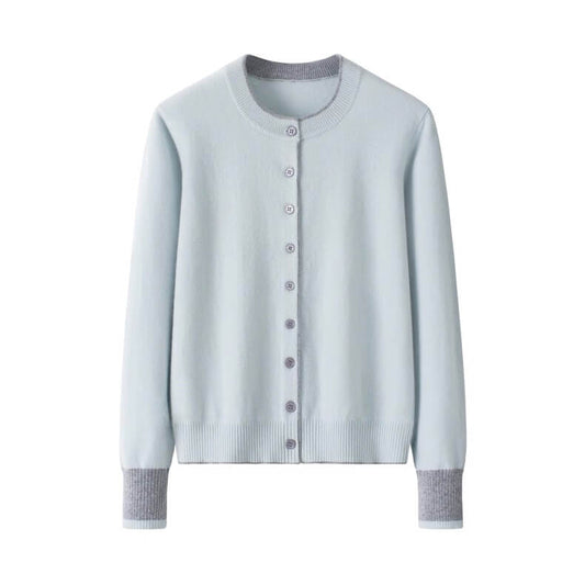 Women’s 26-Gauge Single Ply 100% Cashmere Cardigan in light blue 