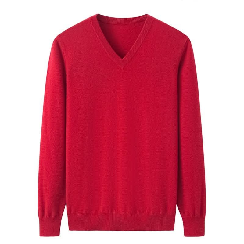 cashmere v neck sweater for men in red color