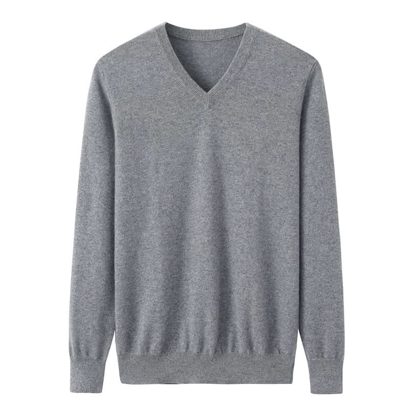 cashmere v neck sweater for men in grey color