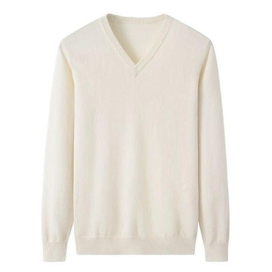 cashmere v neck sweater for men in cream white color, men's best cashmere sweaters