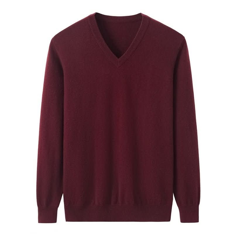 burgundy cashmere v neck sweater for men in wine red color