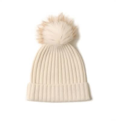 cream white pure cashmere pom pom white beanie hats for women