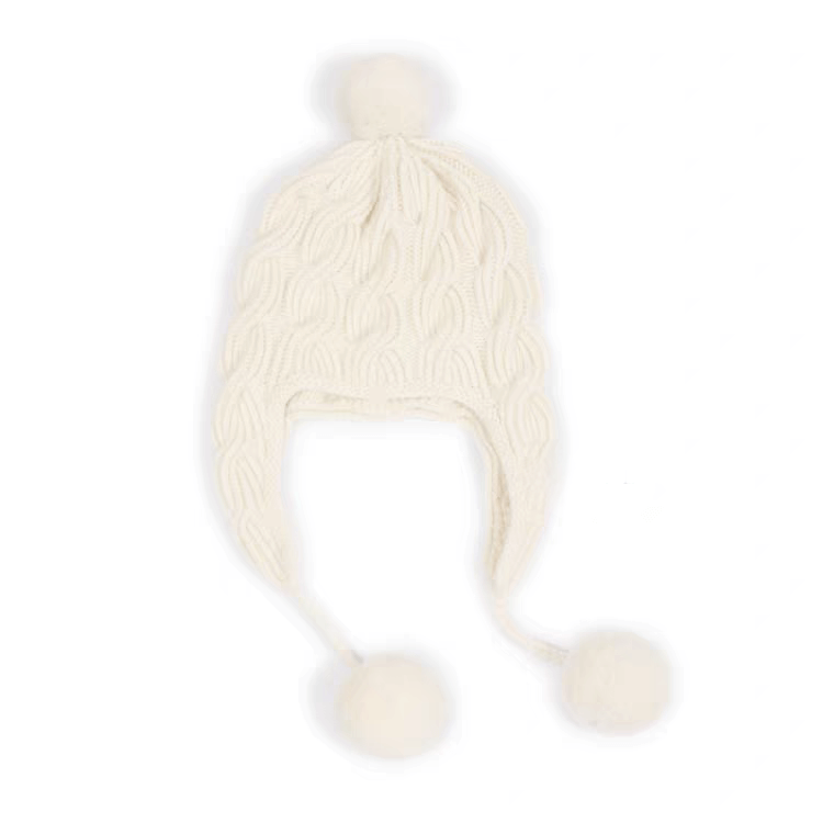 100% Cashmere Beanie for Women with pom pom in white color 