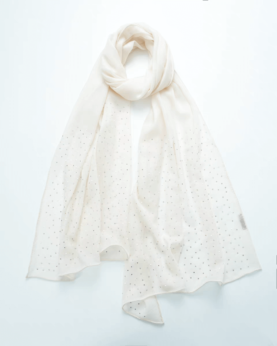 Elegance 100% Cashmere Starlit Shawl for Women in white