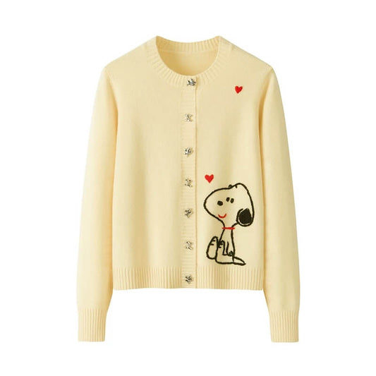  Women’s 100% Cashmere Cardigan with Artistic Metal Buttons in yellow