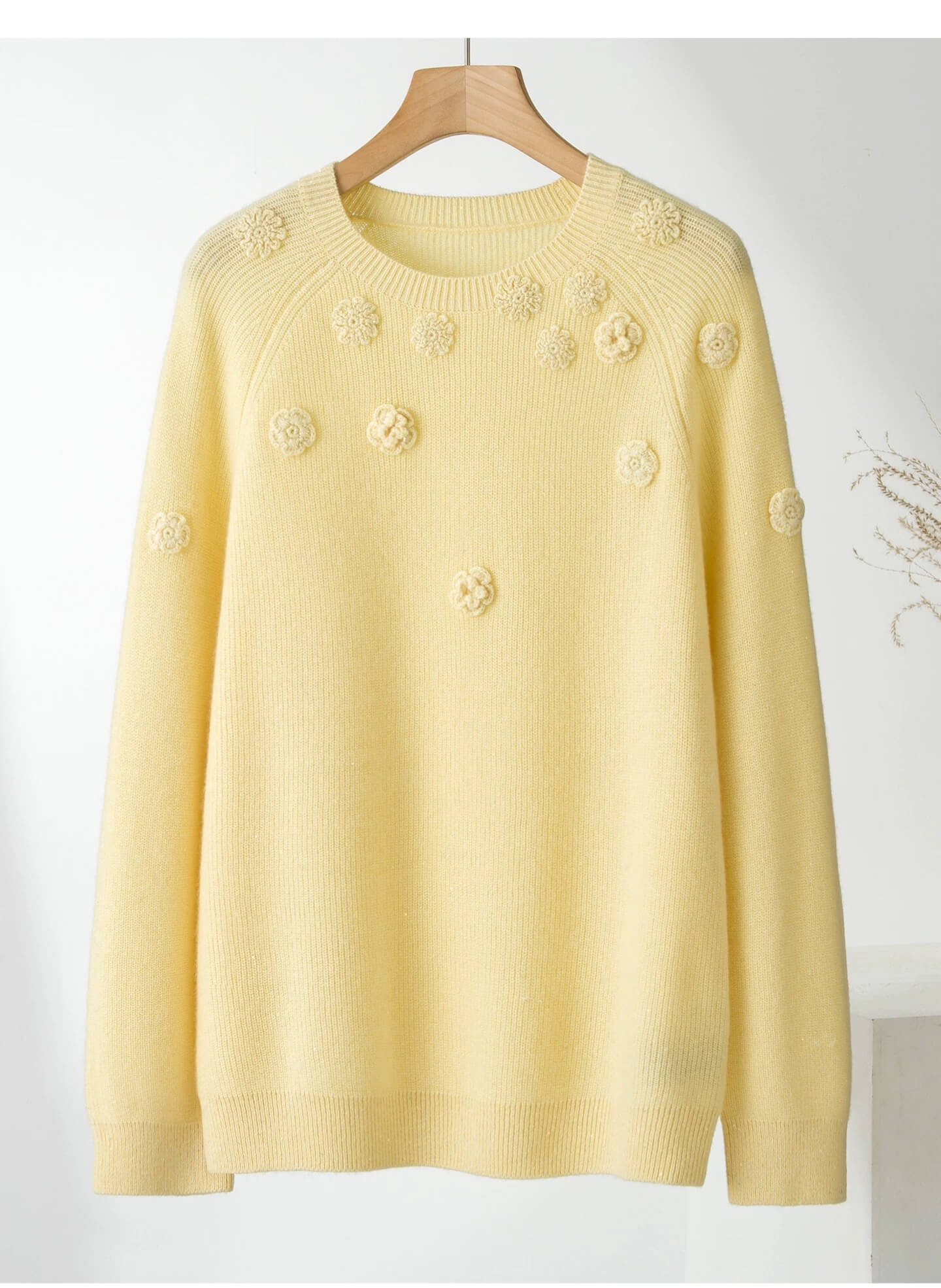 100% Cashmere Ribbed Pullover Sweater in yellow