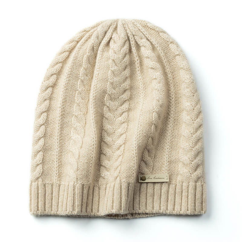 100% cashmere beanie hat cable knitting