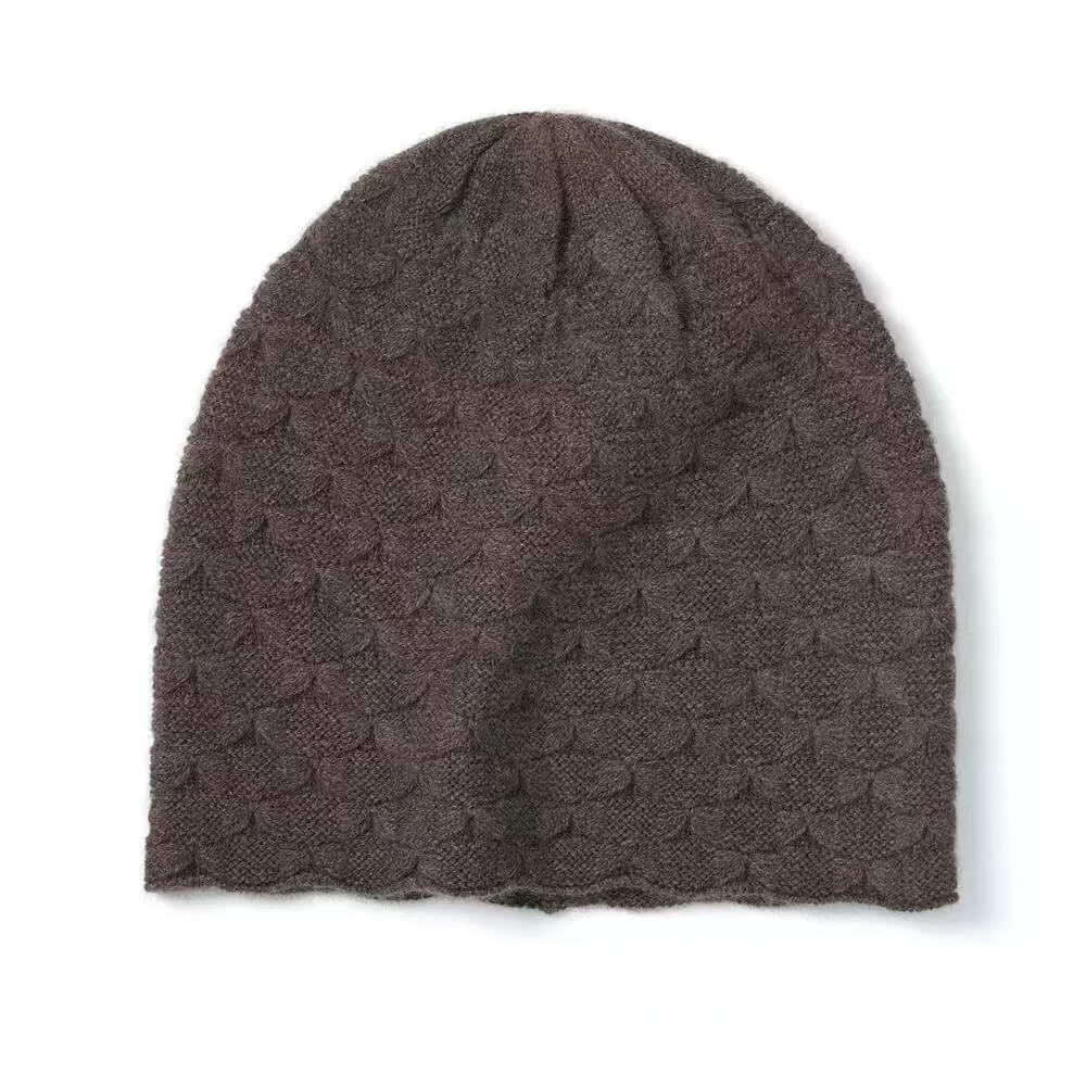 brown color knit 100% cashmere beanie for women 