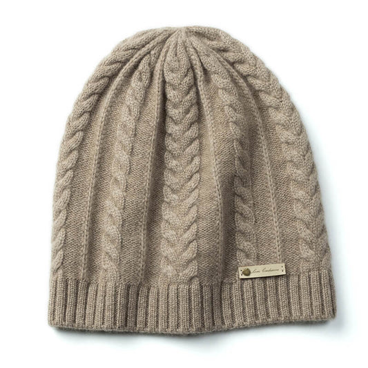 100% cashmere beanie hat cable knitting