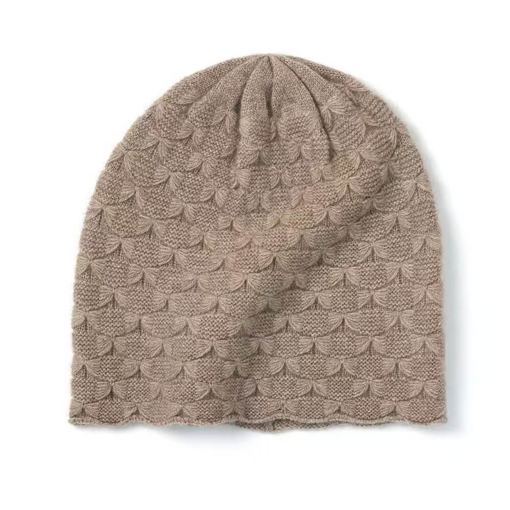 knit 100% cashmere beanie for women in camel