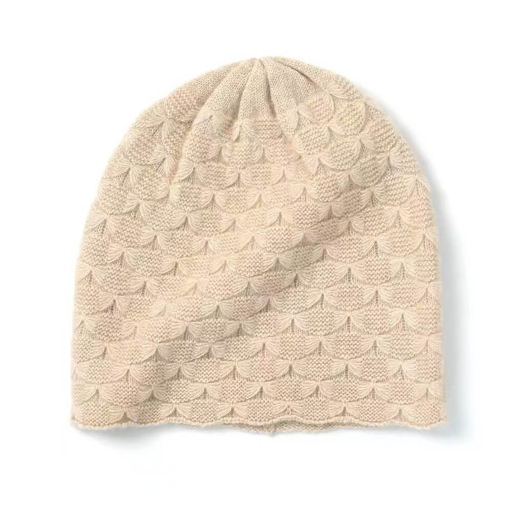 Beige knit 100% cashmere beanie for women 