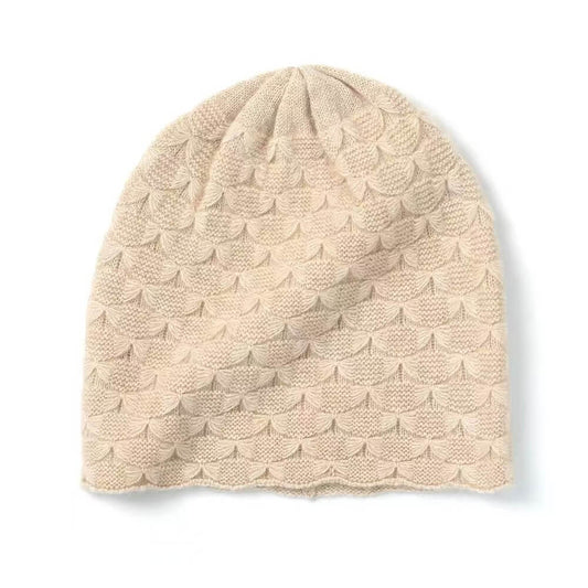 Beige knit 100% cashmere beanie for women 