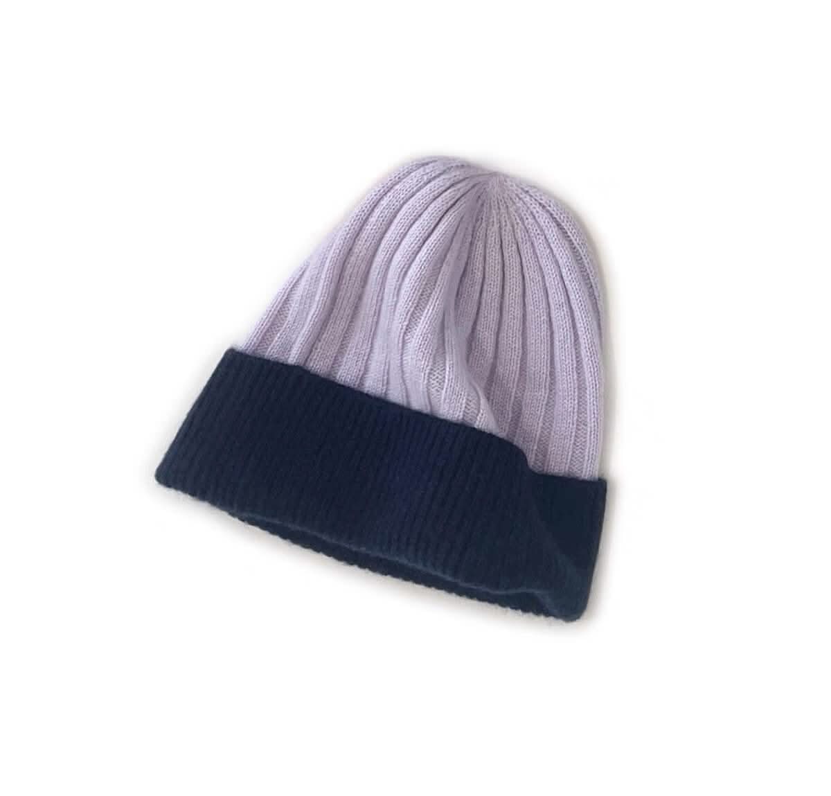 Women's Two-Tone ribbed cashmere beanie hat in purple