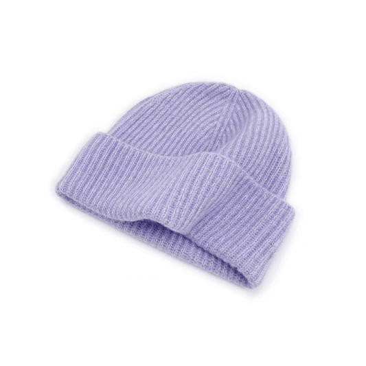 Women's Classic Ribbed Cashmere Beanie Hat in light purple