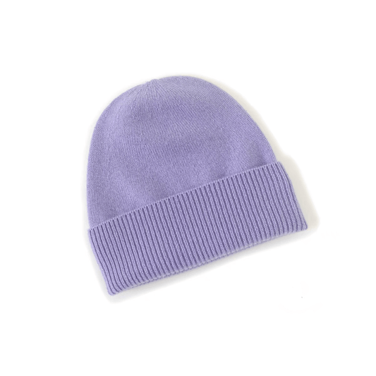 Women's Classic Ribbed Cashmere Beanie Hat in lavender