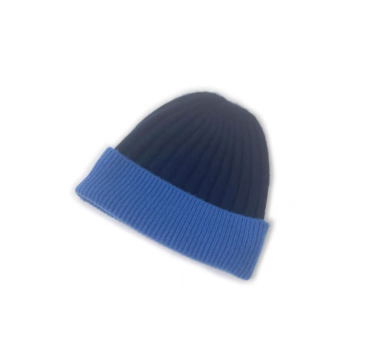 Women's Two-Tone ribbed cashmere beanie hat in sky blue