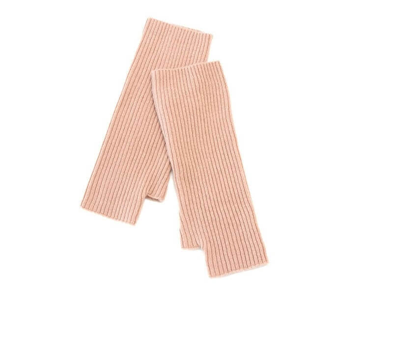100% Cashmere Fingerless Gloves for Women - Knit Wrist Warmers in pink 