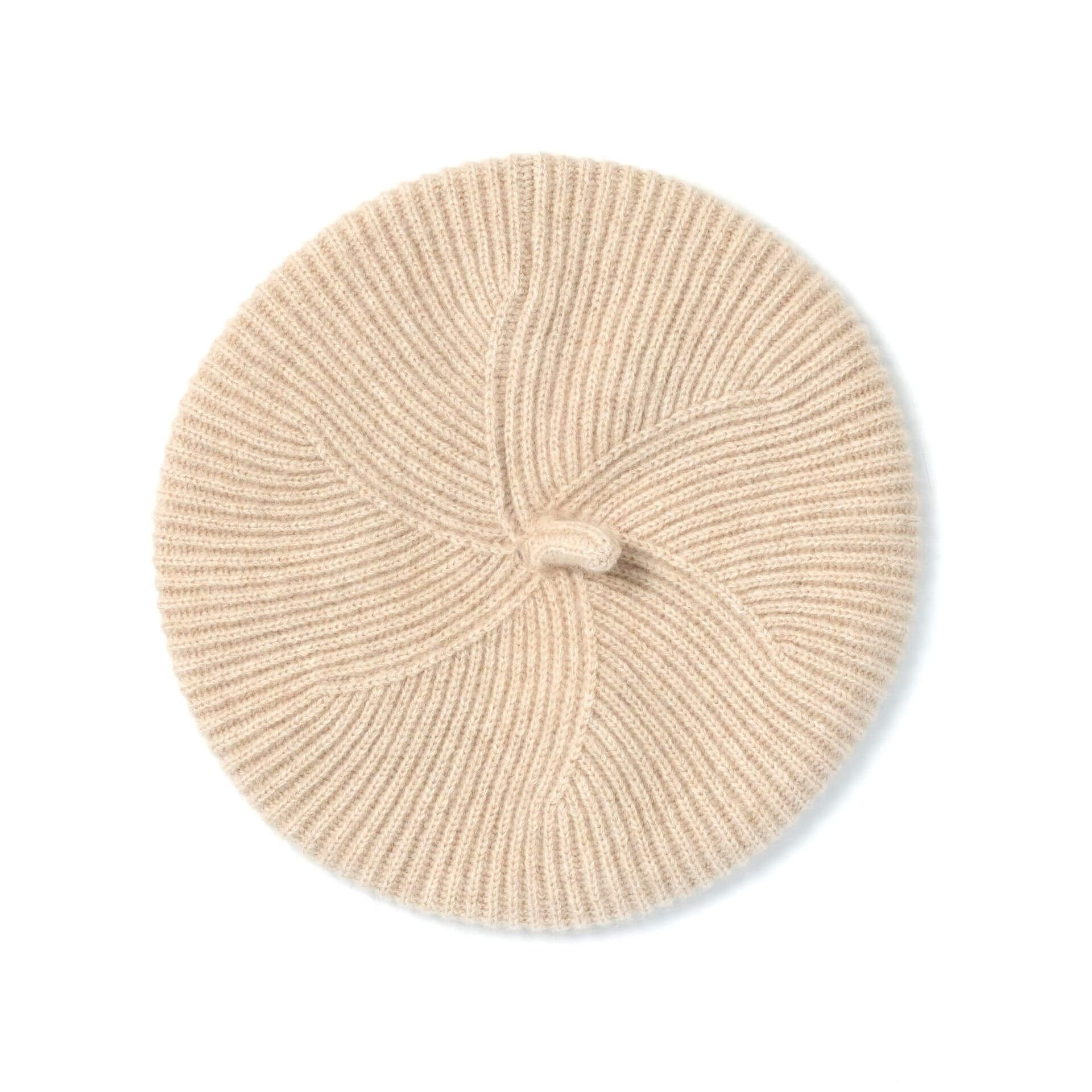 Elegant 100% Cashmere Women’s Rib-Knit Beret in beige color