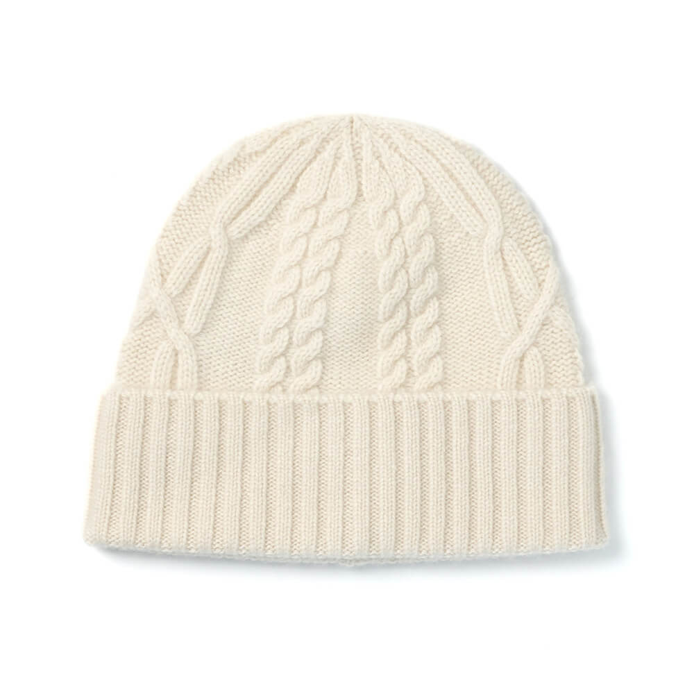 Luxurious 100% Cashmere Women’s Cable Knit Beanie in white