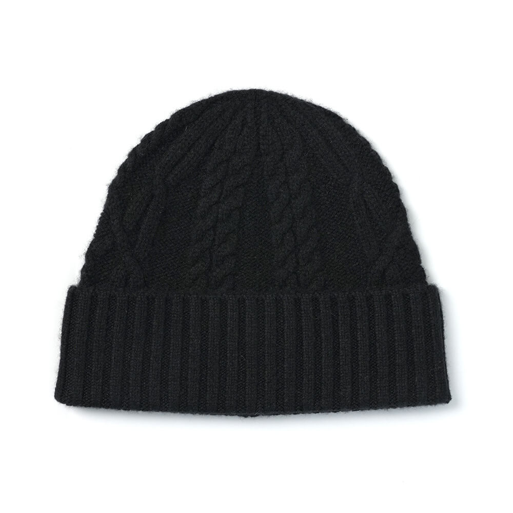 Luxurious 100% Cashmere Women’s Cable Knit Beanie in black