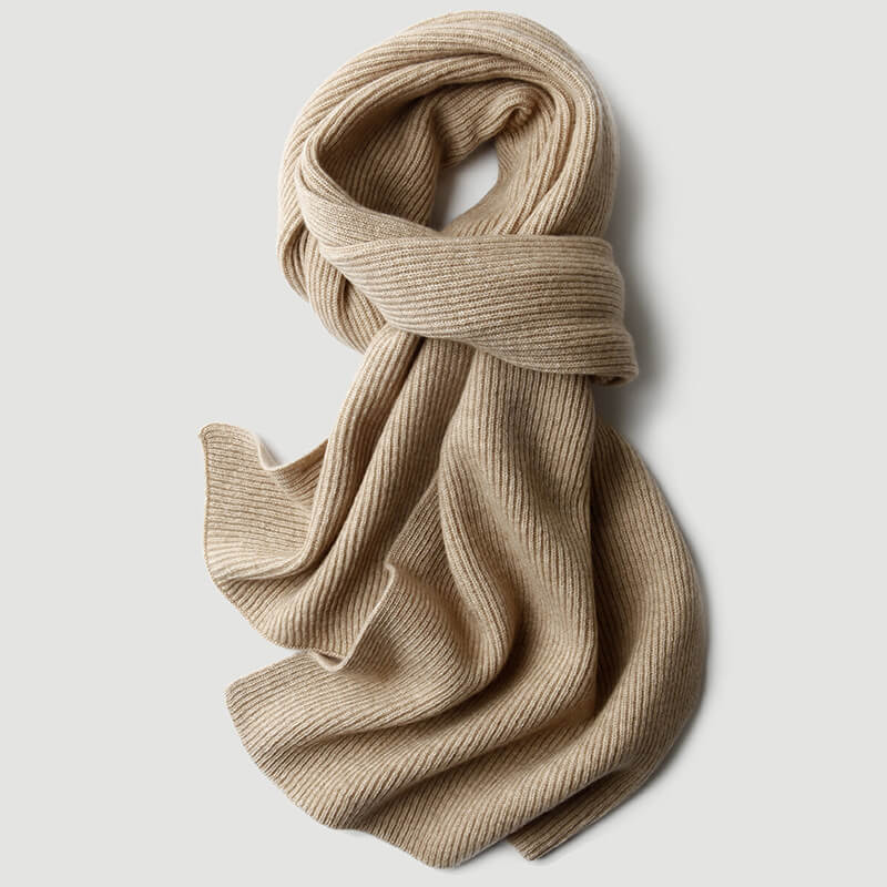 Luxurious Unisex 100% Cashmere Rib-Knit Scarf in beige 