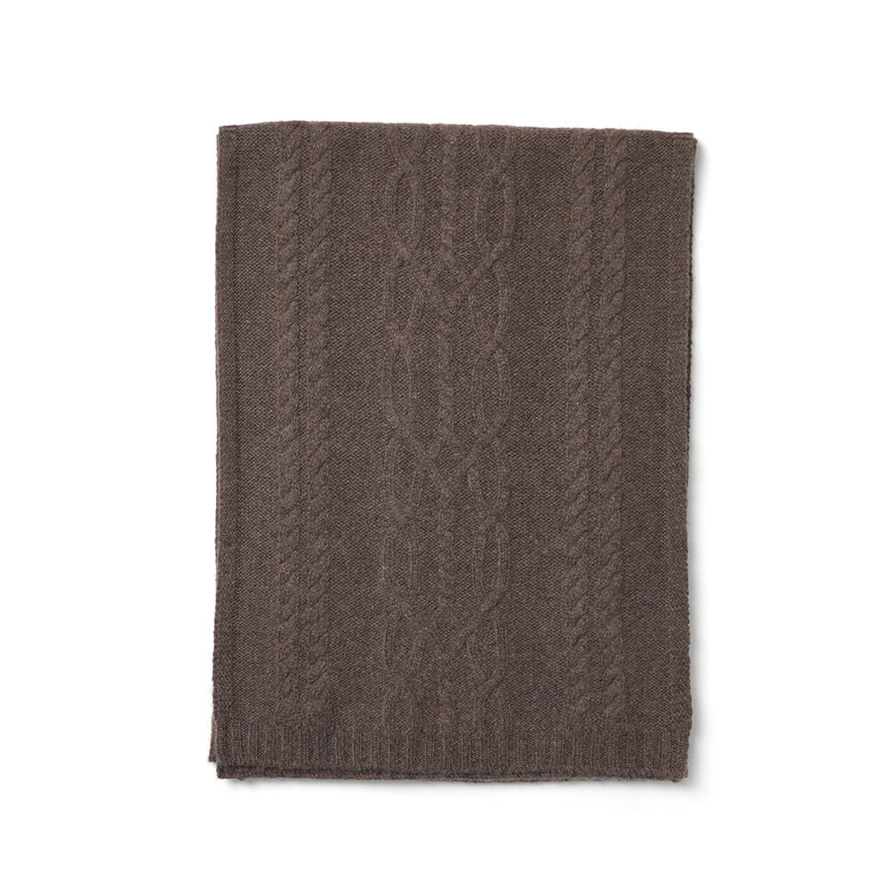 Luxurious 100% Cashmere Cable Knit Scarf for Women in dark brown