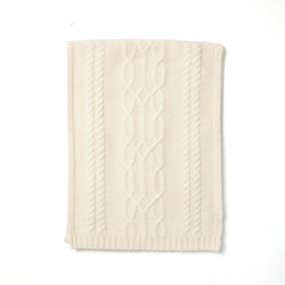 Luxurious 100% Cashmere Cable Knit Scarf for Women in white