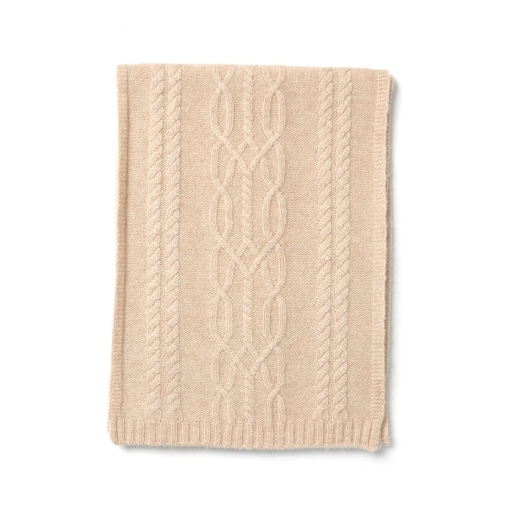 Luxurious 100% Cashmere Cable Knit Scarf for Women in beige 
