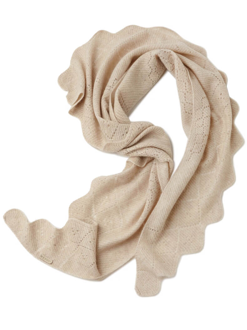 100% Cashmere Triangle Scarf with Scalloped Edge