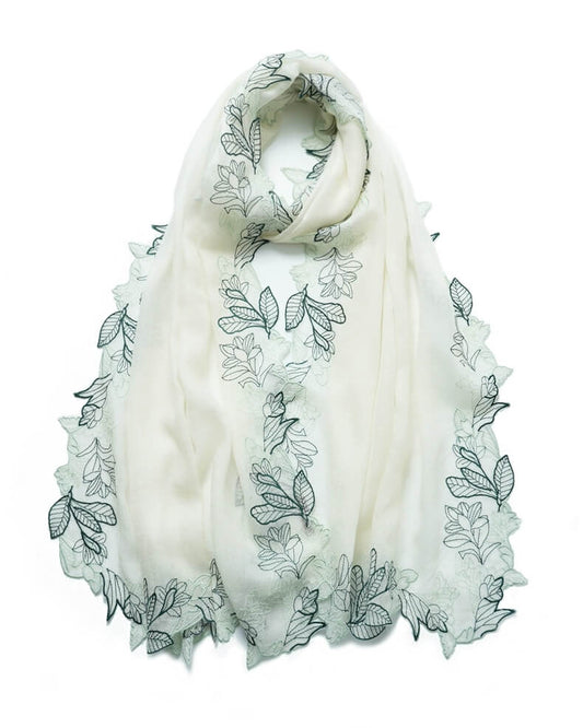 Women's feather weight cashmere scarf with lace edge