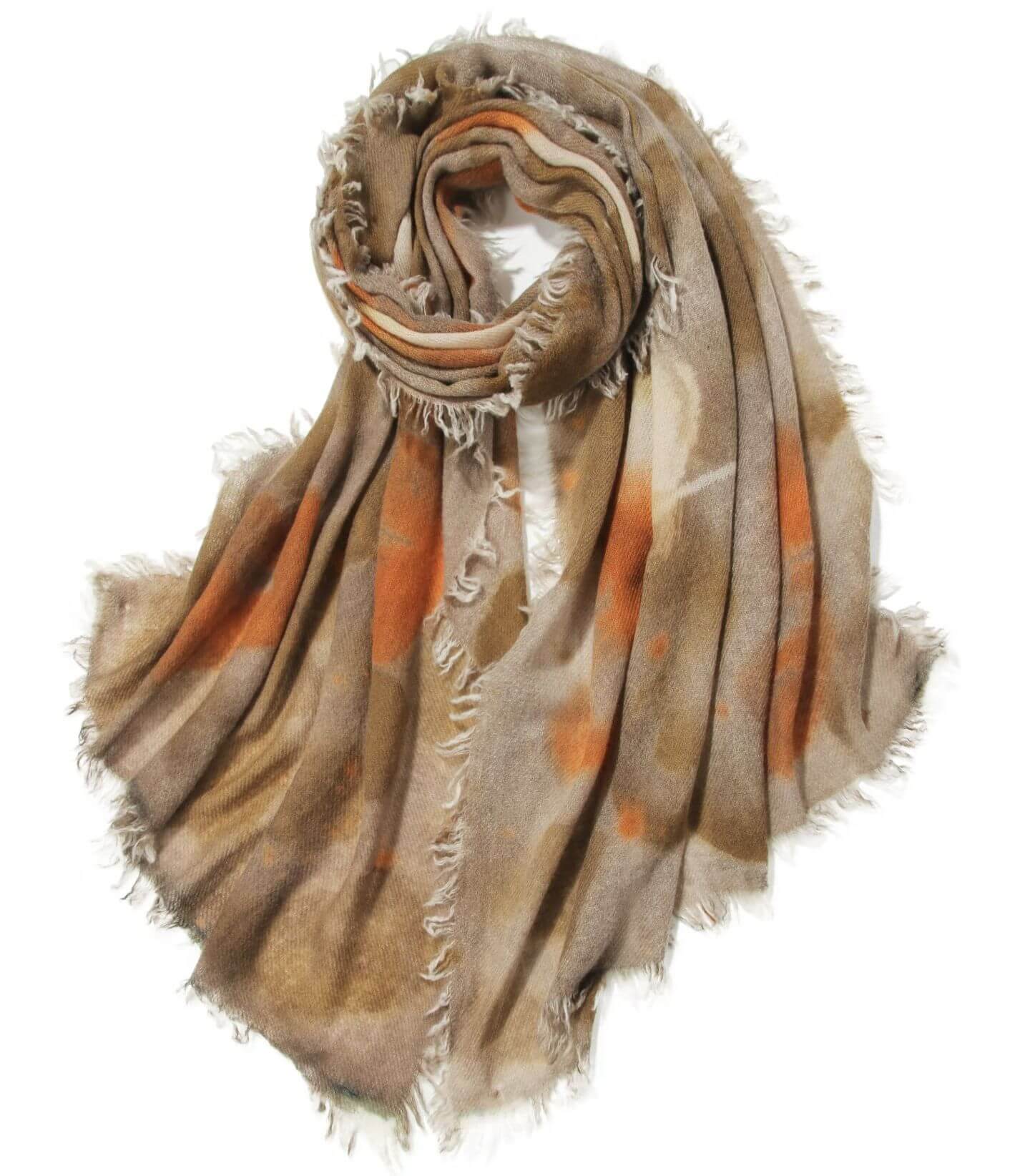 Elegant cashmere wrap in army green watercolor effect，Cozy fall winter cashmere scarf with soft brushstroke print