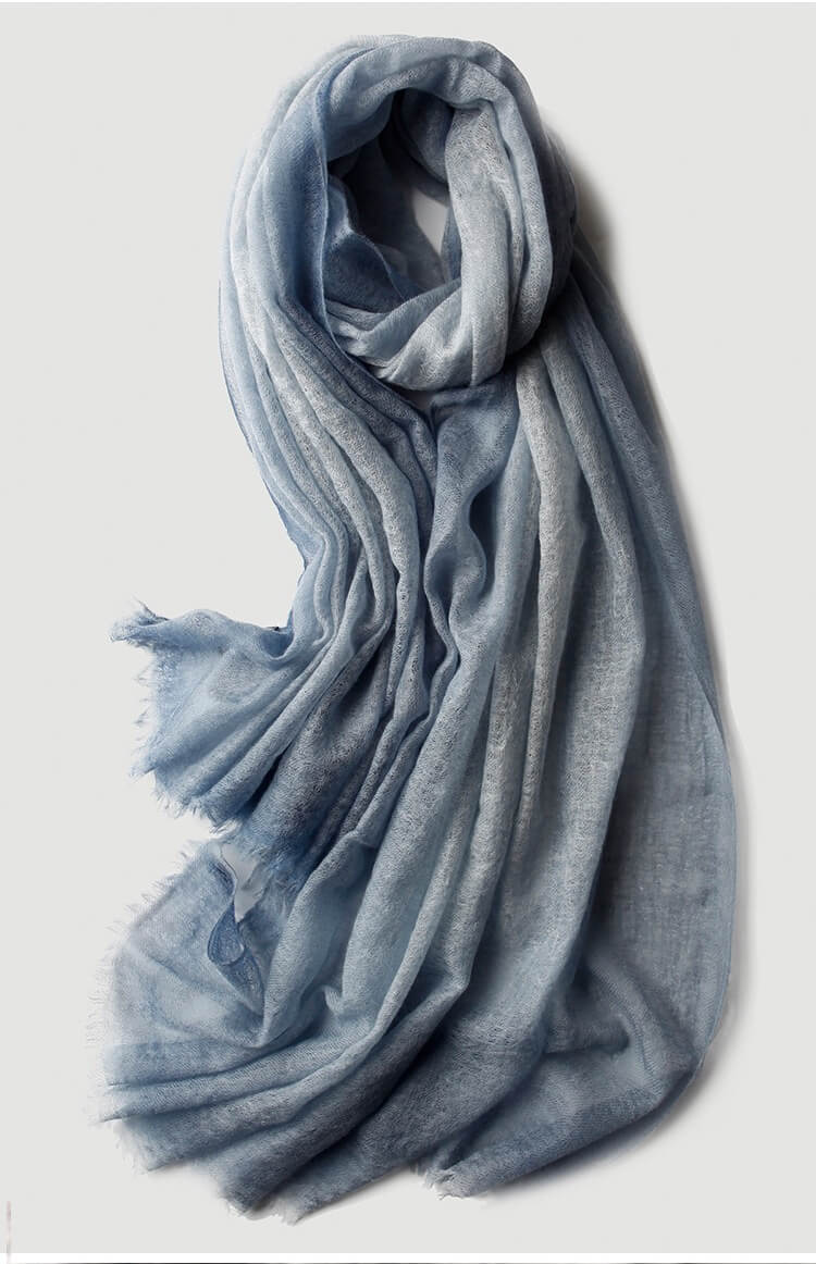 Feather-Light 100% Cashmere Gradient Wrap in blue