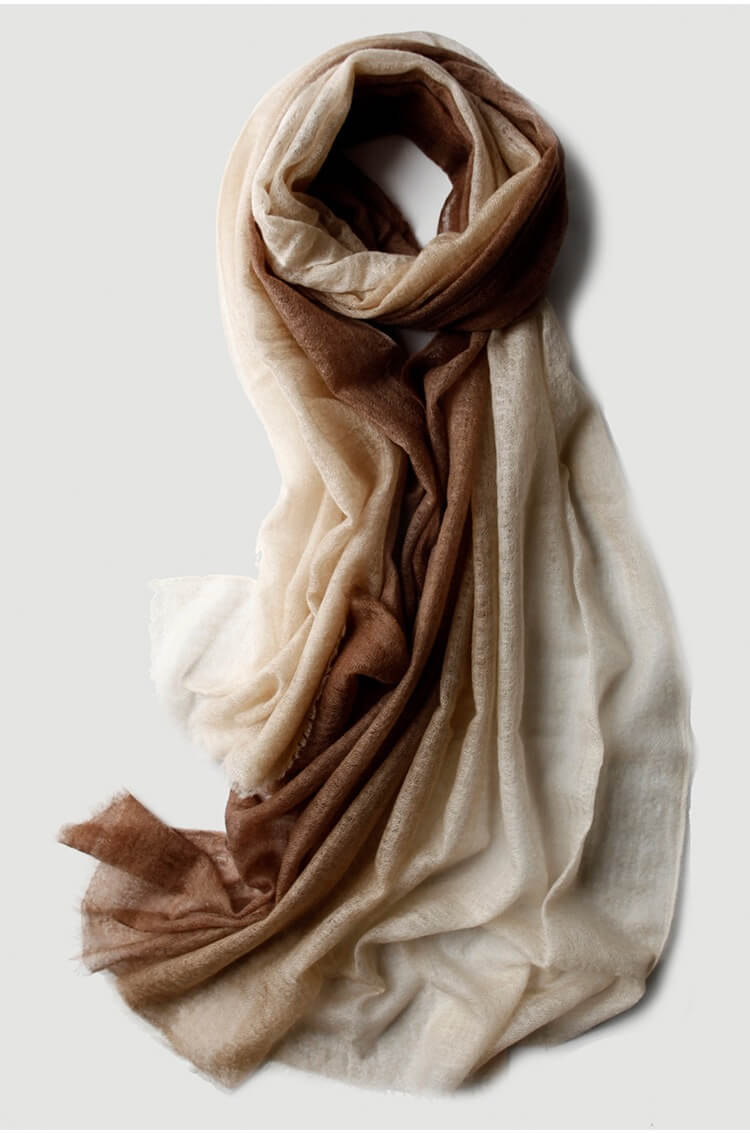 Feather-Light 100% Cashmere Gradient Wrap in camel