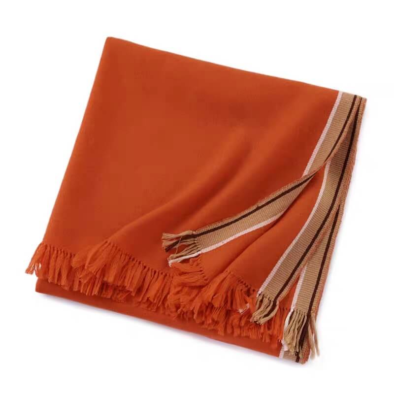 Luxury 195×60 cm cashmere scarf with multi-color striped edges