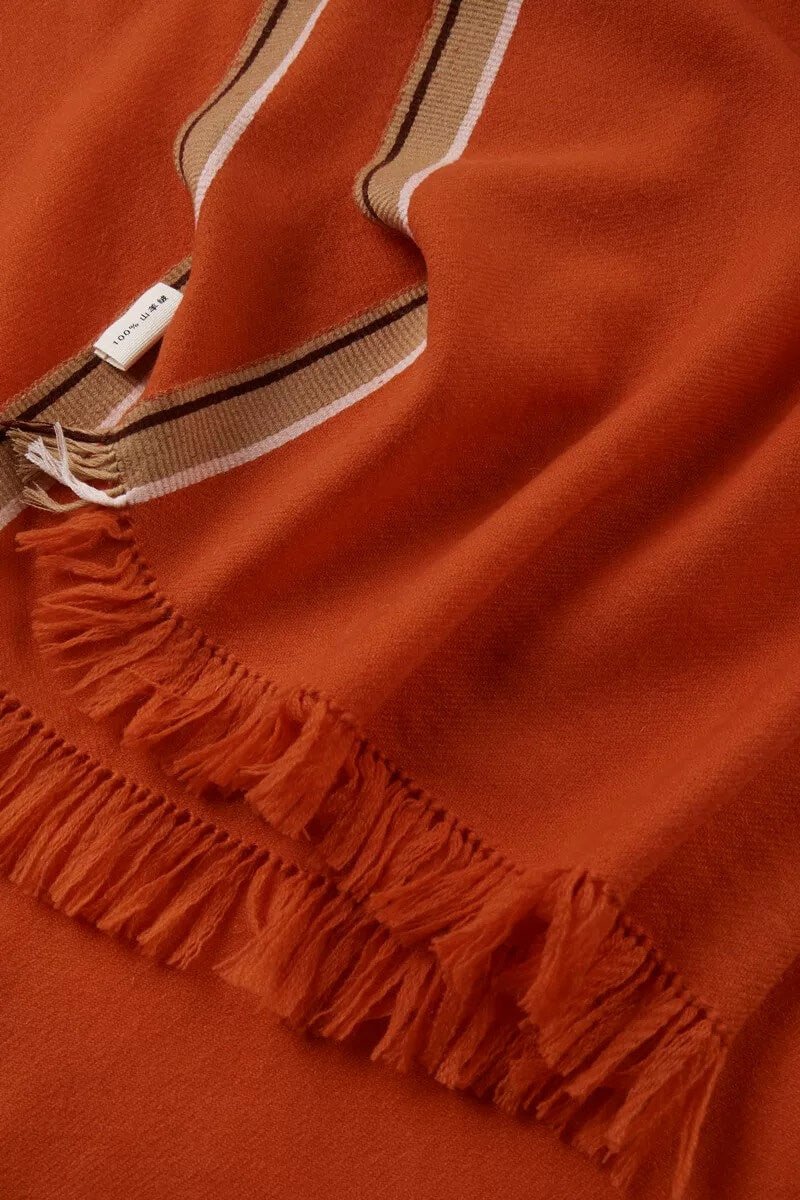 Luxury 195×60 cm cashmere scarf with multi-color striped edges