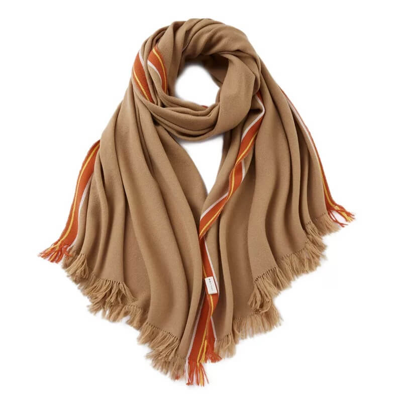 Camel cashmere wrap with Italian designer color details