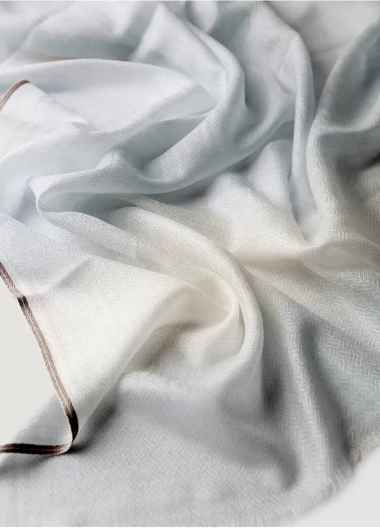 Lightweight 100% Cashmere Gradient Scarf Shawl in light blue 