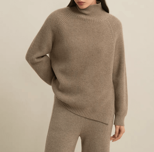 100% cashmere ribbed high neck sweater 2 plys