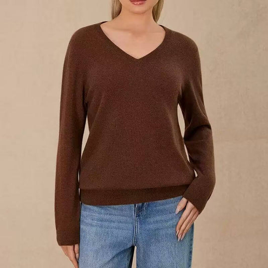 relaxed fit women’s cashmere V neck pullover styling